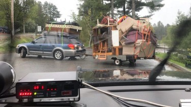 Comically overloaded Subaru in Huntsville, ON