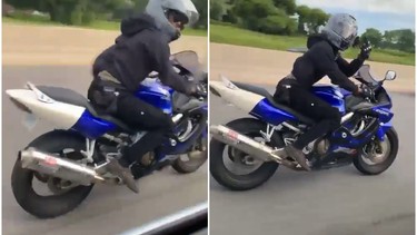 WATCH- Ontario motorcyclist spits on car, punches side mirror at highway speeds