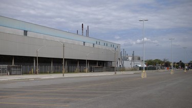 Empty parking lots can be seen outside the Windsor Assembly Plant as the chip shortage continues to effect production, on Thursday, May 6, 2021.