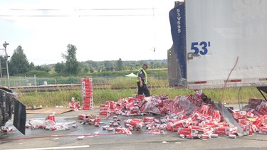 Semi carrying beer spills thousands of cans on B.C. highway
