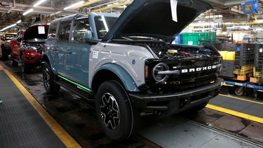 The Ford 2021 Bronco SUV is seen on the assembly line at Michigan Assembly Plant in Wayne, Michigan, U.S., June 14, 2021.