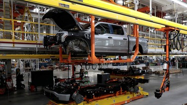 Parts of a Ford pre-production all-electric F-150 Lightning truck prototype are seen at the Rouge Electric Vehicle Center  in Dearborn, Michigan, U.S. September 16, 2021.
