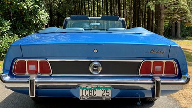ICBC put a vanity plate on the 1973 Mustang for display celebrating the corporation’s 25th anniversary – 1973 to 1998