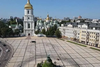 The Saint Sofia Cathedral in Kyiv, after a pair of Red Bull race cars pulled off a drift stunt mid-August 2021.