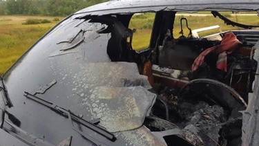 Lightning strikes and burns truck travelling down Manitoba highway