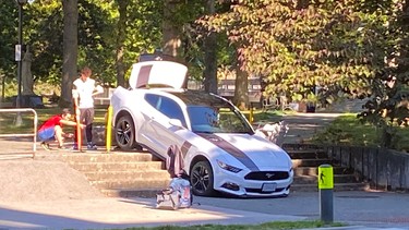 Student Mustang gets stuck on UBC campus steps