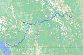 The Power Trip route from North Vancouver, B.C. to the Banff Springs Hotel in Alberta.