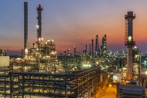 An oil refinery at twilight