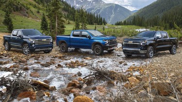 (l to r) The 2022 Chevrolet Silverado High Country, ZR2 and LT