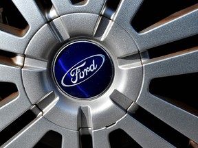 A picture shows on February 18, 2019, the logo of US auto-maker Ford on a car in Blanquefort, southwestern France.