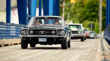 Natasha De Melis and her father Fred in her 1967 Ford Mustang "Raven" on the 2021 Maple Mille rally