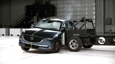 2021 Mazda CX-5 undergoing the new IIHS side-impact crash test