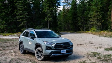 The Toyota RAV4 TRD chasing a Classic Car Adventures rally event across B.C.