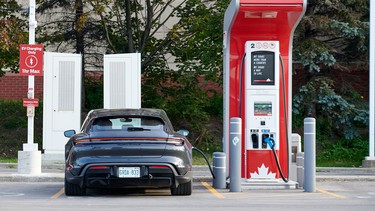 2022 Porsche Taycan Turbo S Cross Turismo charging at a Petro Canada Level 3