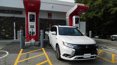 Using the DC fast-charger at the Lynn Valley Petro Canada station on Vancouver's North Shore, the Outlander PHEV charges to 80 per cent in less than half-an-hour.