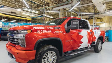 GM has restarted truck production at its plant in Oshawa, Ontario, and will raffle off the first truck for a children's charity