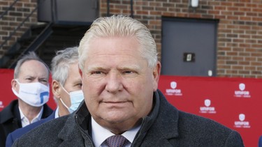 Ontario Premier Doug Ford officially announces a minimum wage increase to $15 from $14.35 on Tuesday November 2, 2021 during a press conference in Milton.