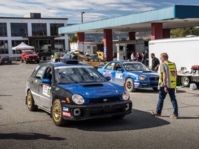A Subaru rally car at a Canadian motorsports event