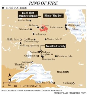 Der etwa 500 km nördlich von Thunder Bay gelegene „Ring of Fire“ von Ontario ist derzeit nur auf dem Luftweg erreichbar