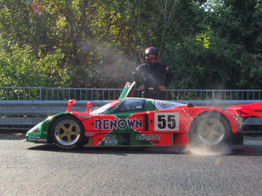 Jim Chung used forced perspective photography to put himself in the picture with 1:18 scale model of the 1991 24-hour Le Mans winning Mazda 787B prototype.