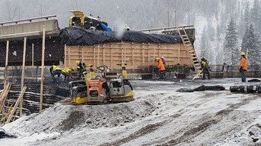 Road repairs are going around the clock to repair the Bottletop Bridge on Highway 5, the Coquihalla, where approaches at one end of the twin freeway bridge were wiped out by flooding caused by the Nov. 14-15 atmospheric river.