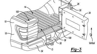 Patent drawings submitted by Ford for a tri-section tailgate