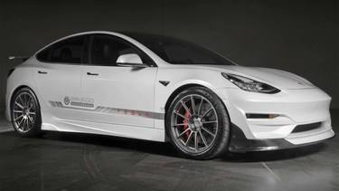 A Tesla outfitted with carbon-fibre parts from Unplugged Performance