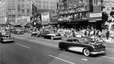 BCCCA members parade their hot rods and custom cars on Vancouver’s Hastings Street to mark the beginning of the 1955 Pacific National Exhibition.