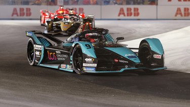 Jaguar Racing's Mitch Evans leads Jean-Eric Vergne of DS Techeetah during the ABB FIA Formula E Championship opening round race weekend in Saudi Arabia.