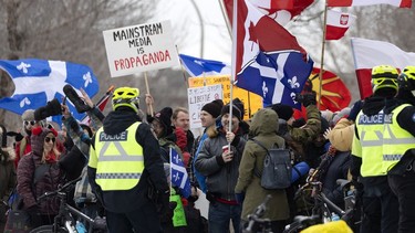 A crowd of several thousand people gather to support the so-called Freedom Convoy movement in Montreal Feb. 12, 2022.
