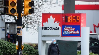 Gas prices hit a record 186.9 cents a litre as the effects of the Ukraine crisis are seen in Metro Vancouver on Wednesday.