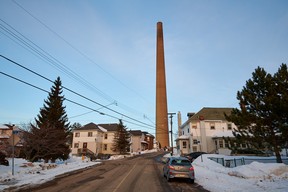 Mitsubishi Mirage ES beneath the Sudbury Superstack