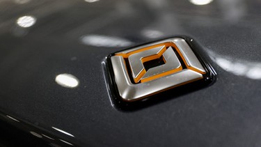 The logo of startup Rivian Automotive's is seen at the electric vehicle factory in Normal, Illinois, U.S. April 11, 2022.