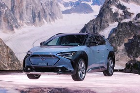 The Subaru Solterra was the star of an interactive display — which included falling simulated snow — at the New York show, harkening back to the heydays of the auto show.