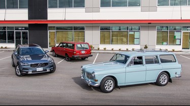 A trio of Volvo station wagons