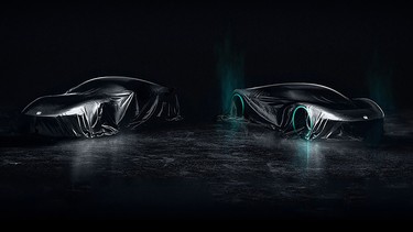 A teaser image of two upcoming Honda electric sports cars