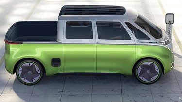 An official rendering of Volkswagen's new ID.Buzz as a pickup truck, drafted by the automaker's chief designer