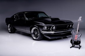Completed early in 2021, the project by Barrett-Jackson Builds and Fender Custom Shop is a black-on-black 1969 Mustang with a hood scoop, Fender badges, and a 419-horsepower, 347-cubic-inch V8 from Blueprint Engines