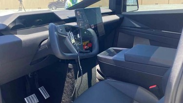 A photo of the interior of the Tesla Cybertruck prototype