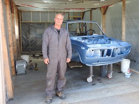 Thane Walton in his 30-foot by 30-foot workshop with his spray booth and the 1972 BMW 2002tii. Having made tremendous progress since the fall of 2021, he says he’s pressing pause on the restoration for the summer and will begin bolting it back together this fall.