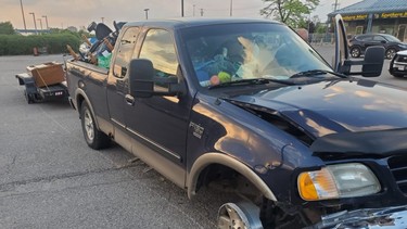 A pickup driver was nabbed after travelling on Hwy. 401 with no front right tire and no tires on the passenger side of the trailer the vehicle was towing on Tuesday, May 31, 2022.