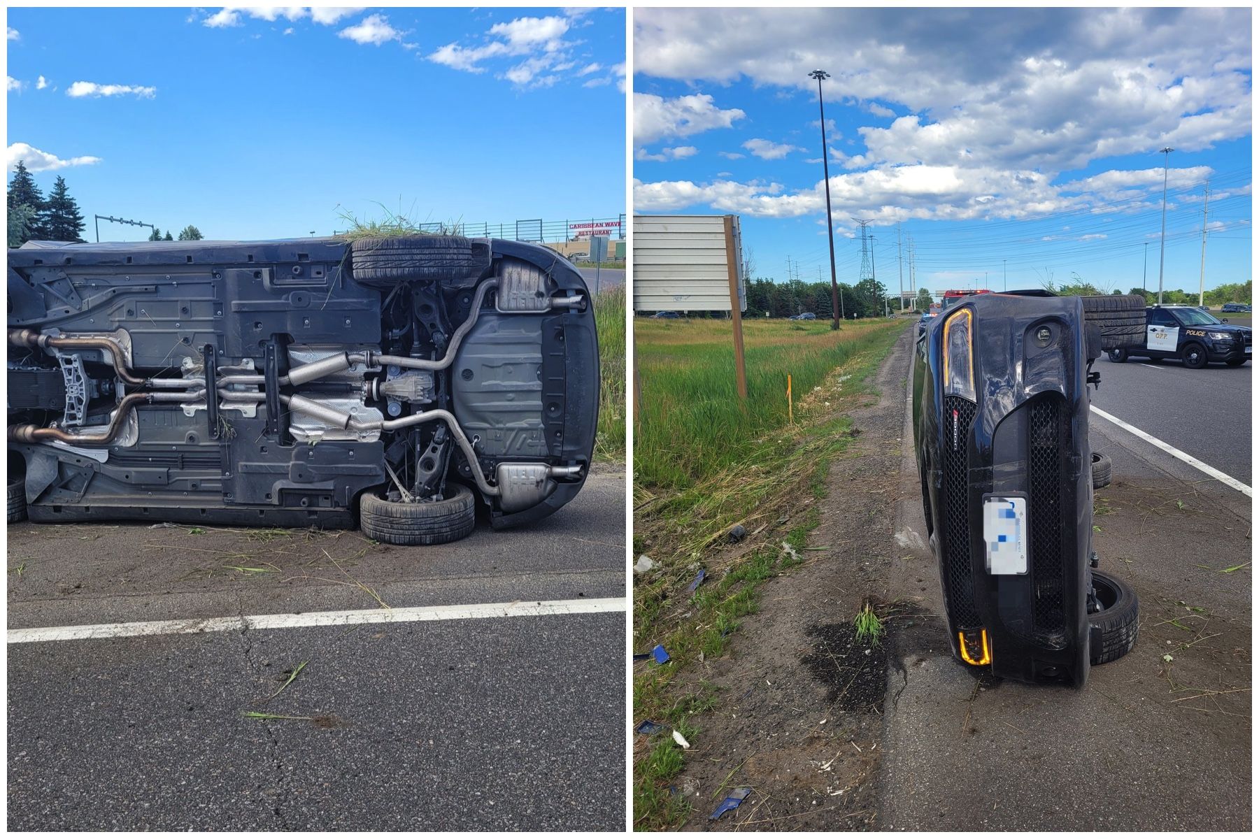 Balancing Act: Ontario driver flips Dodge Charger on Hwy 401 ramp
