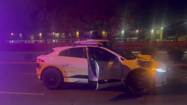 A Waymo autonomous Jaguar I-Pace after an attack by a pedestrian in Arizona