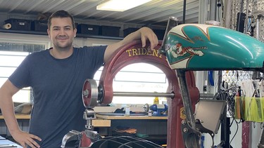 When Kaetyn St. Hilaire finally found a rare Triumph TR5 gas tank in a custom period paint scheme, he was worried about using it. He decided to see if he could make his own using modern technology including 3D scanning and plastic printing to make a buck — an exact model of the tank — to guide his metal shaping project.