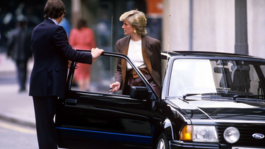 Princess Diana stepping out of her 1985 Ford Escort RS Turbo