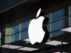 An Apple Inc. logo is displayed outside the company's store at Yorkdale mall in Toronto, Ontario, Canada.