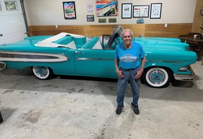 Ron Langis with the restored 1958 Edsel Citation convertible he purchased in 1958.