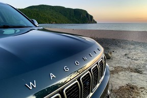 2022 Jeep Wagoneer at sunset at Old Woman Bay, Lake Superior, Ontario