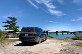 2022 Jeep Wagoneer overlooking St. Joseph Island on the way home from Lake Superior Provincial Park, Ontario