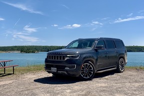 2022 Jeep Wagoneer overlooking St. Joseph Island on the way home from Lake Superior Provincial Park, Ontario